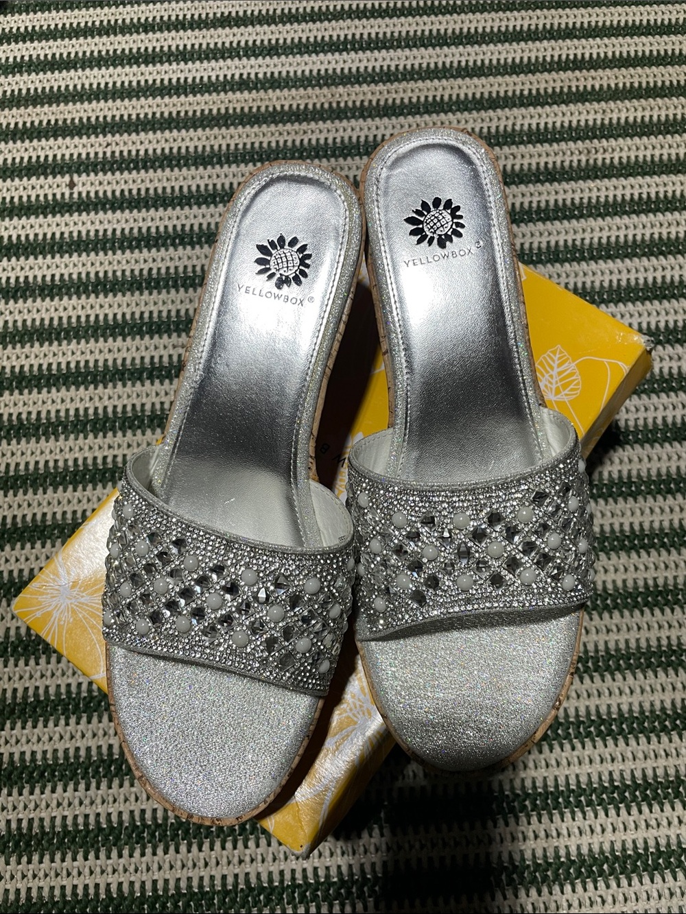 Yellow Box Silver Crystal-Embellished Slip-On Mules
